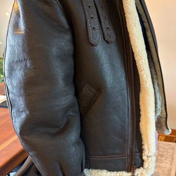 Brown Shearling B3 Bomber Aviator Jacket - Picture 14 of 15